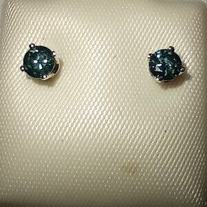 14Kt White Gold One-Third-Carat Blue Diamond Stud Earrings
